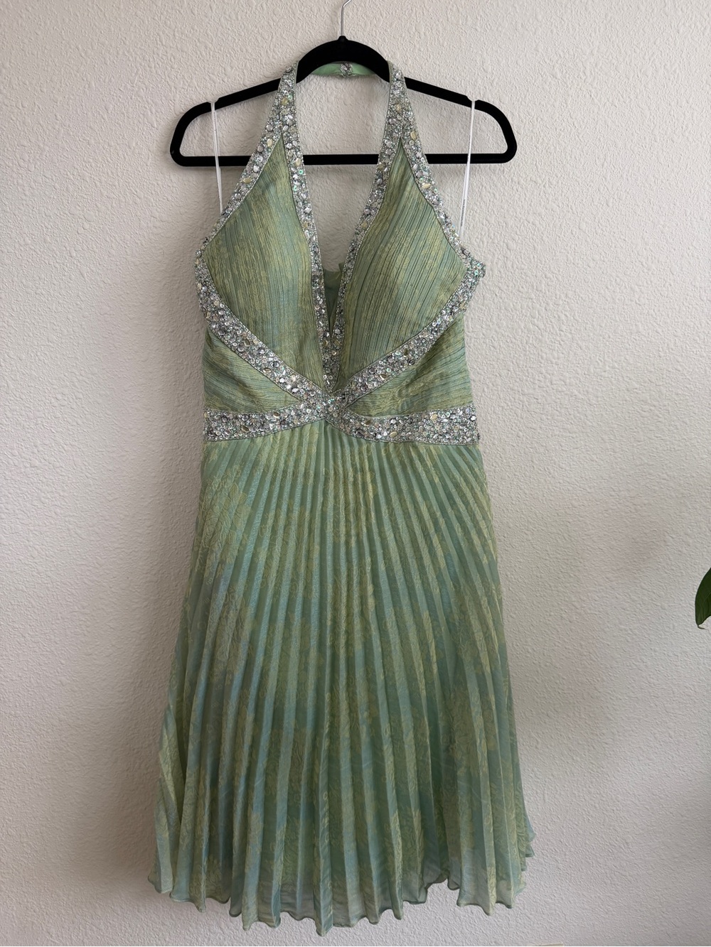 Alyce Designs Light Green Beaded Halter Ball Gown & Shall - Size 22